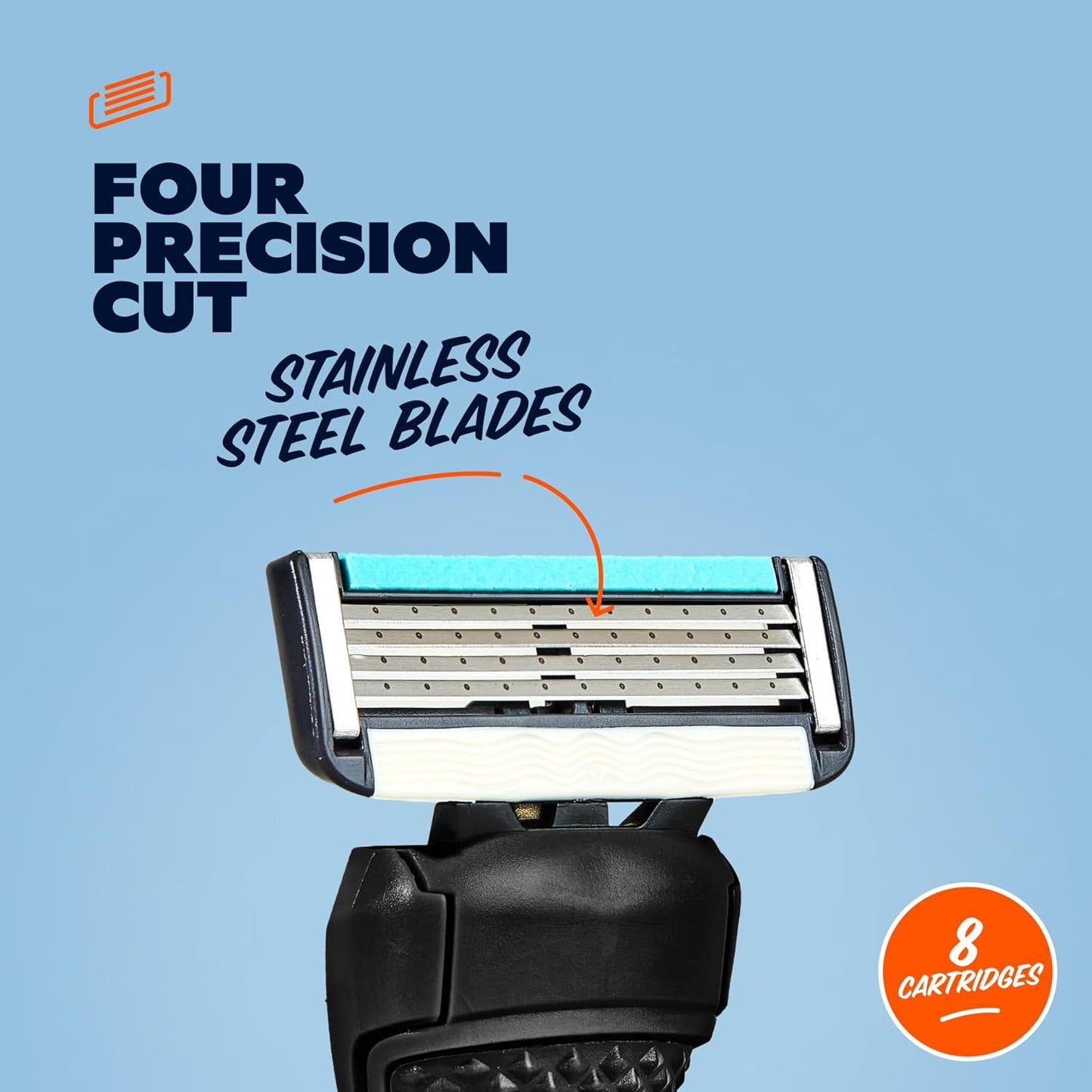 Dollar Shave Club | 4 Blade Razor Refills (8 Pack) | Swift Rinse Blades for Longer and Thicker Hair