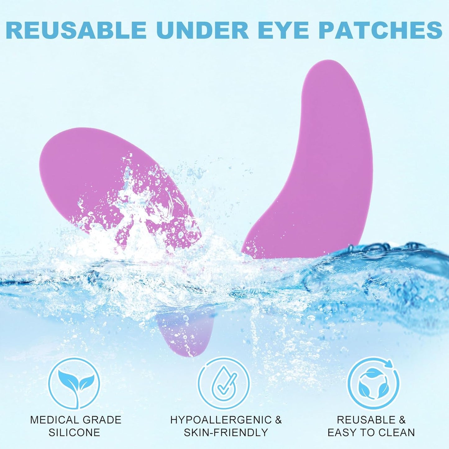 Under Eye Patches 2 Pairs, Silicone Reusable Eye Patches, Under Eye Mask for Skin Care Effect to Reduce Wrinkles and Fine Lines (Purple)