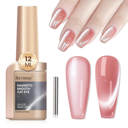 Cat Eye Gel Nail Polish Nude Pink, Moonlight Cateye Polish Crystal Mirror Gloss Magnetic Nails Gel Glitter Holographic Cats Eye Nail Velvet 1PC