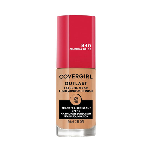Covergirl Outlast Extreme Wear 3-in-1 Full Coverage Liquid Foundation, SPF 18 Sunscreen, Natural Beige, 1 Fl. Oz.