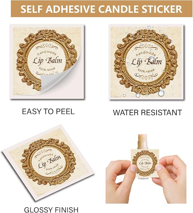 CRASPIRE 80Pcs 8 Styles Lip Balm Sticker Retro Photo Frame Self-Adhesive Homemade Lip Balm Labels Vintage Square DIY Label Stickers for Lip Balm Containers Cosmetics Lipsticks