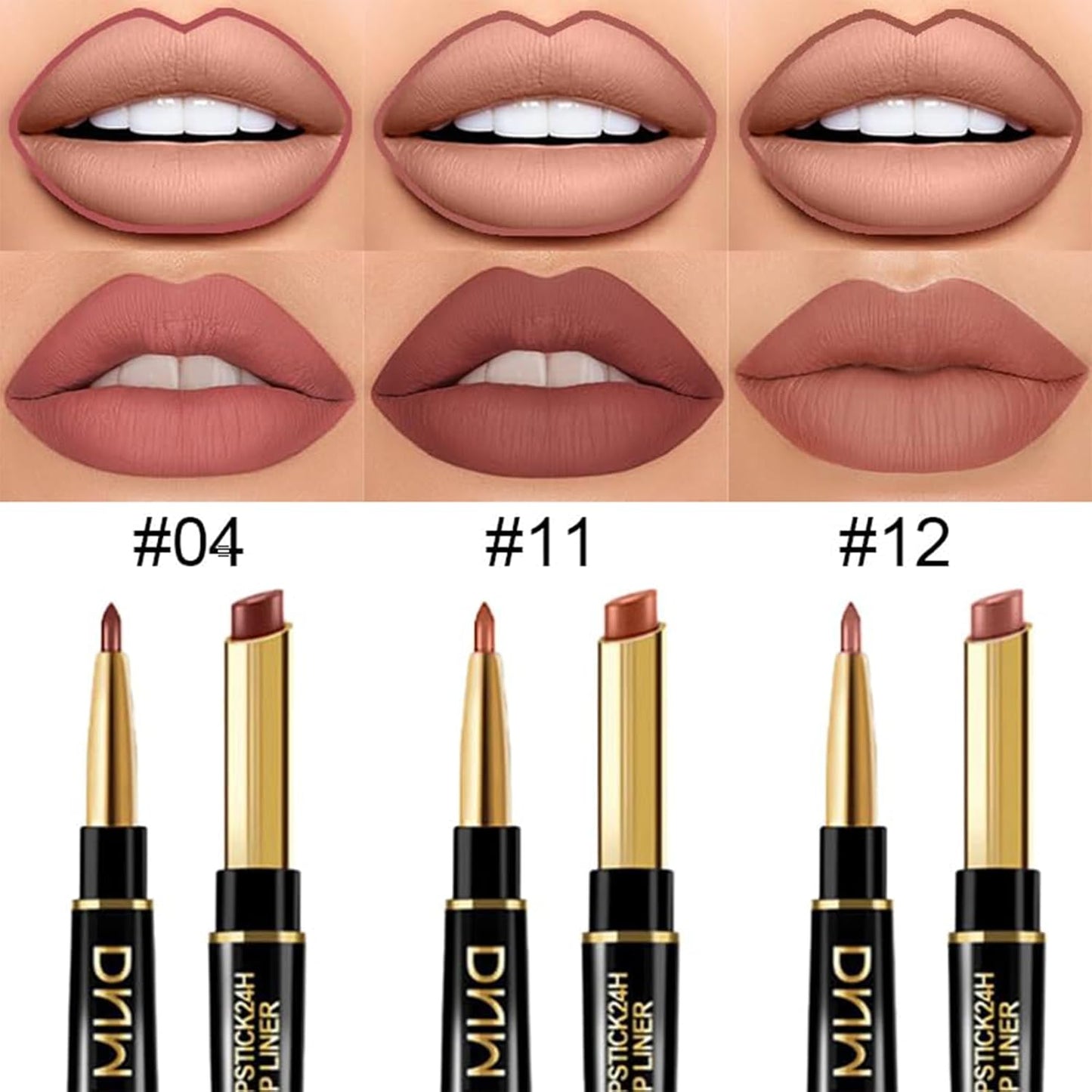 PHOERA Foundation Full Coverage,3Pcs Lip Liner and Lipstick Set Chestnut Nude Brown for Matte Finish, PHOERA Makeup Wrinkles Matte Natural Finish for a Flawless Complexion(101- Porcelain+Lip SetA)
