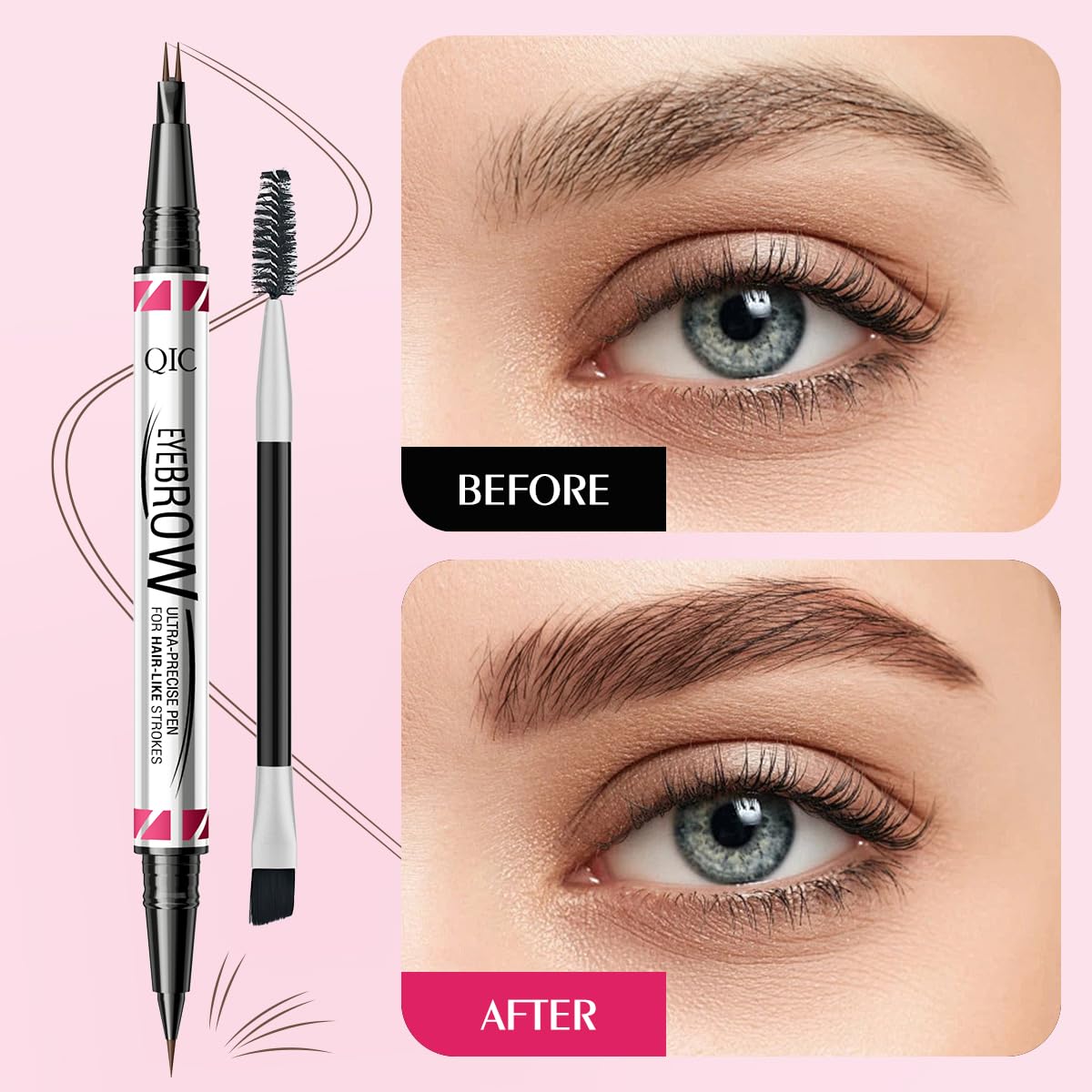 Eyebrow Pencils for Women, 2-in-1 Dual-Ended Microblading Eyebrow Pencil Waterproof with 2 Fork Tip and Spoolie Brush for Hair-Like Natural Brows Eyebrow pen, Non-Dry, Last All-Day (Dark Brown)