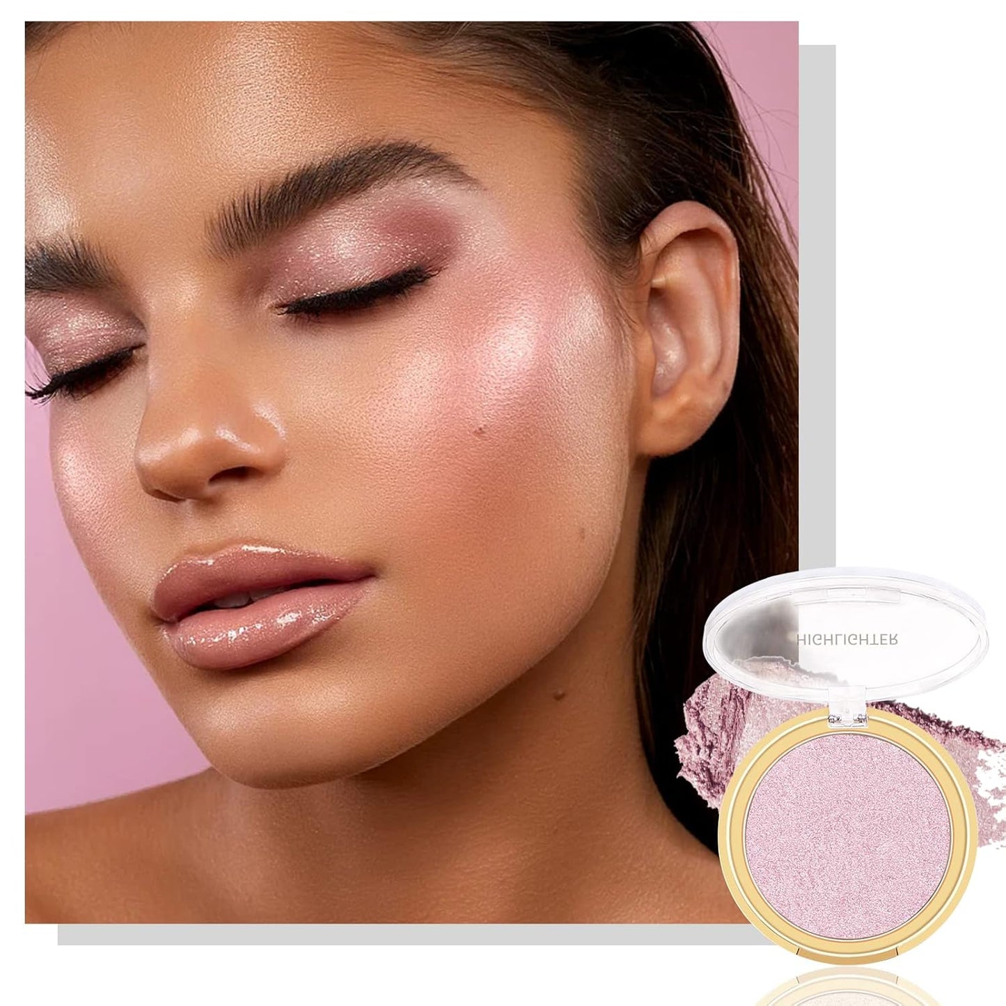Boobeen Highlighter Powder Palette - Glow Shimmer Illuminator for Face Highlighter Makeup, Long Lasting Brighten Skin