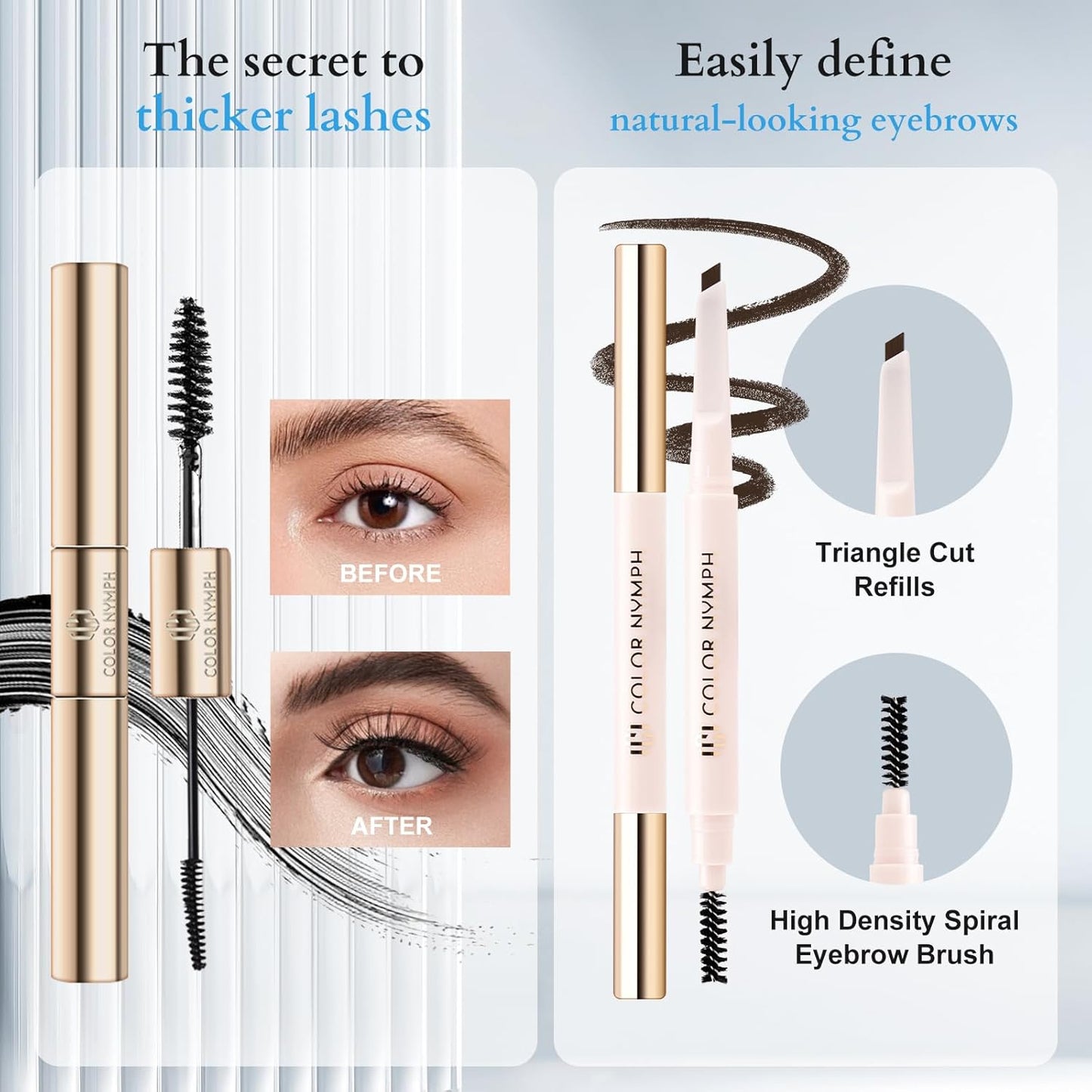 Color Nymph Makeup Kit for Girls Beginner Makeup Gift Set with Portable Bag Include 2 Color Lip Gloss, Eyeshadow Pen, Blush & Contouring, Highlight, Mascara, Eyebrow Pencil