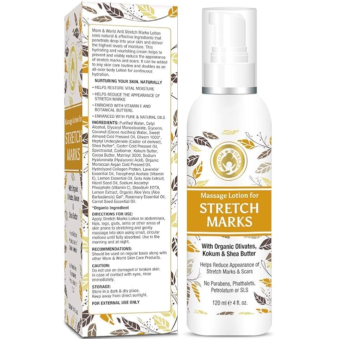 Mom & World Massage Lotion For Stretch Marks -120ml - With Organic Olivates, Kokum & Shea Butter