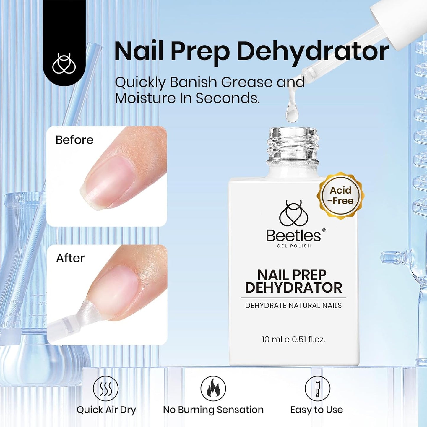 Beetles 3Pcs Gel Nail Glue Nail Dehydrator and Primer, Professional Nail Prep Acid-Free & Hema-Free Dehydrate Bond Primer 9 in 1 Gel Glue Kit for Press On Nails Nail Tips Nail Extension Gifts for Her