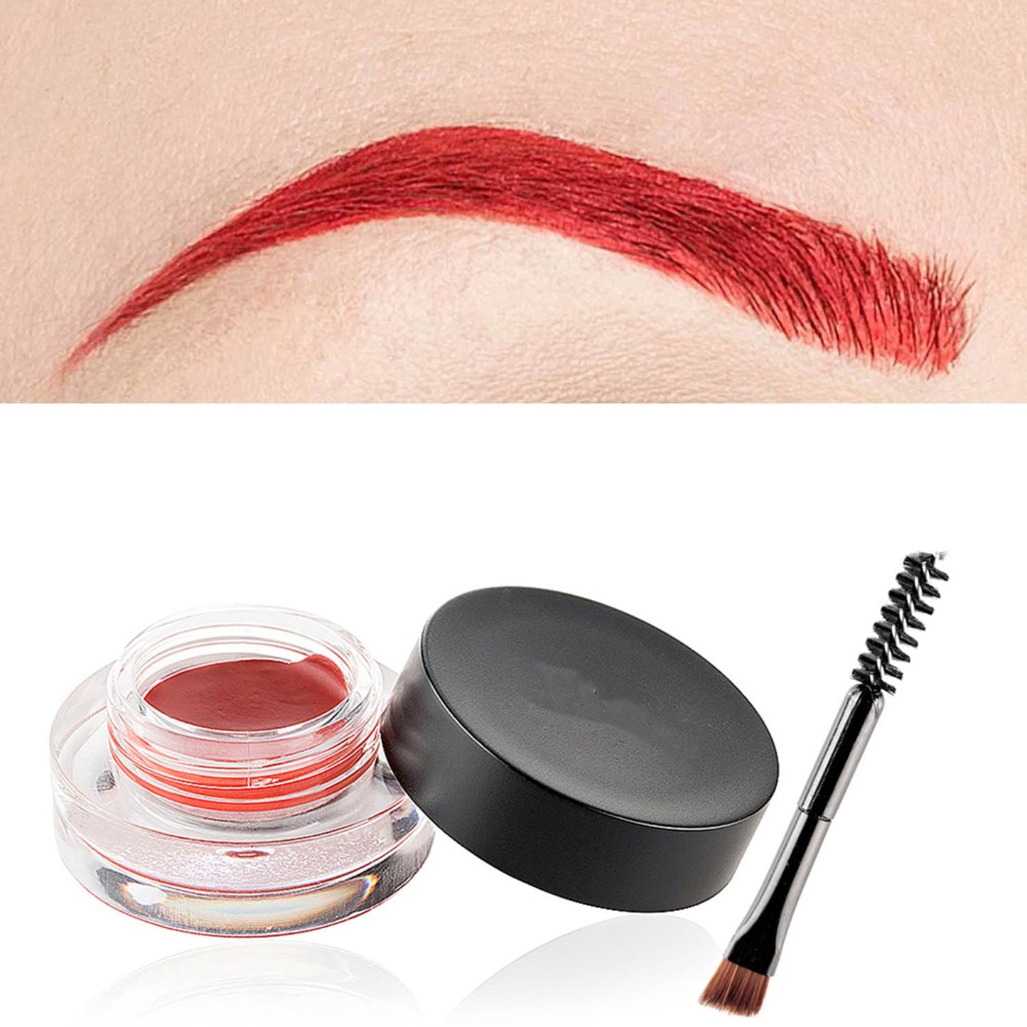MAEPEOR 12 Colors Eyebrow Pomade Full-pigmented Long Lasting Waterproof Eyebrow Cream Gel Filling & Shaping Tinted Eyebrows Enhancers with Brush for Daily or Party (07 Bright Red)