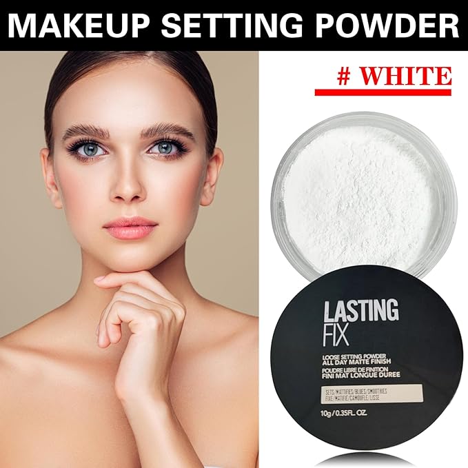 White Setting Powder Translucent Loose Setting Powder Matte Smooth Oil Control Loose Face Powder Waterproof Long Lasting Lightweight Setting Powder Makeup