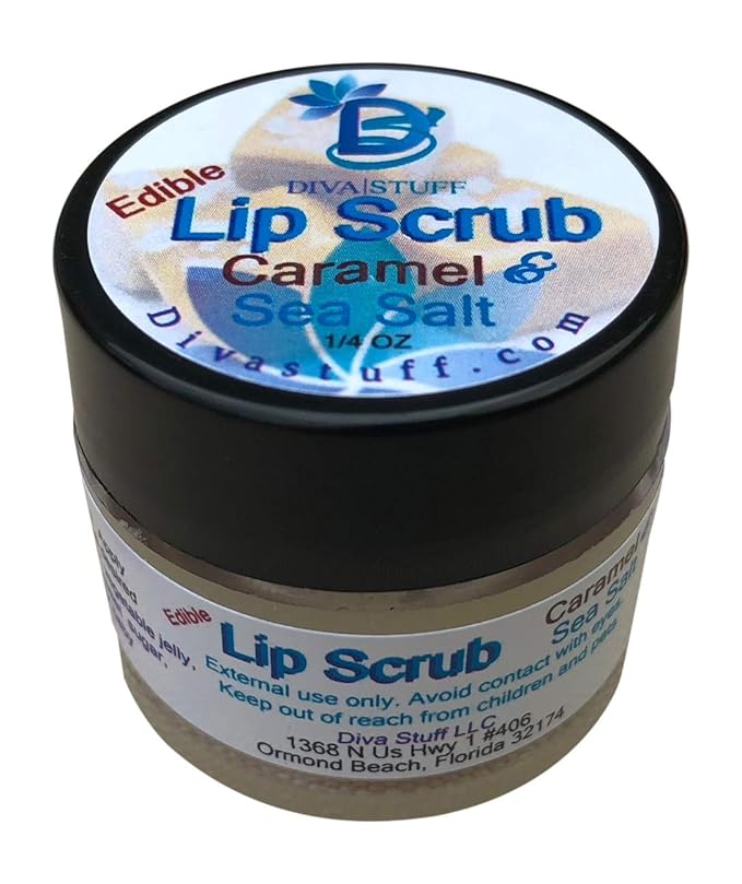 Diva Stuff Ultra Hydrating Lip Scrub for Soft Lips, Gentle Exfoliation, Moisturizer & Conditioner, Caramel & Sea Salt – ¼ oz (Made in the USA)
