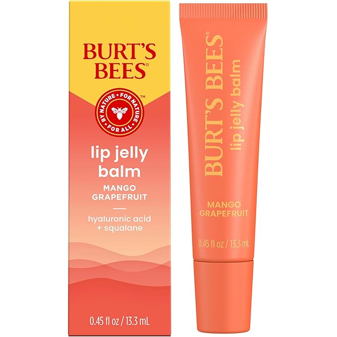 Burt’s Bees Mango Grapefruit Lip Jelly Balm, With Hyaluronic Acid and Squalane Moisturizer To Instantly Hydrate Lips, Lip Gloss With Responsibly Sourced Beeswax, Tint-Free, Lip Treatment, 0.45 oz.