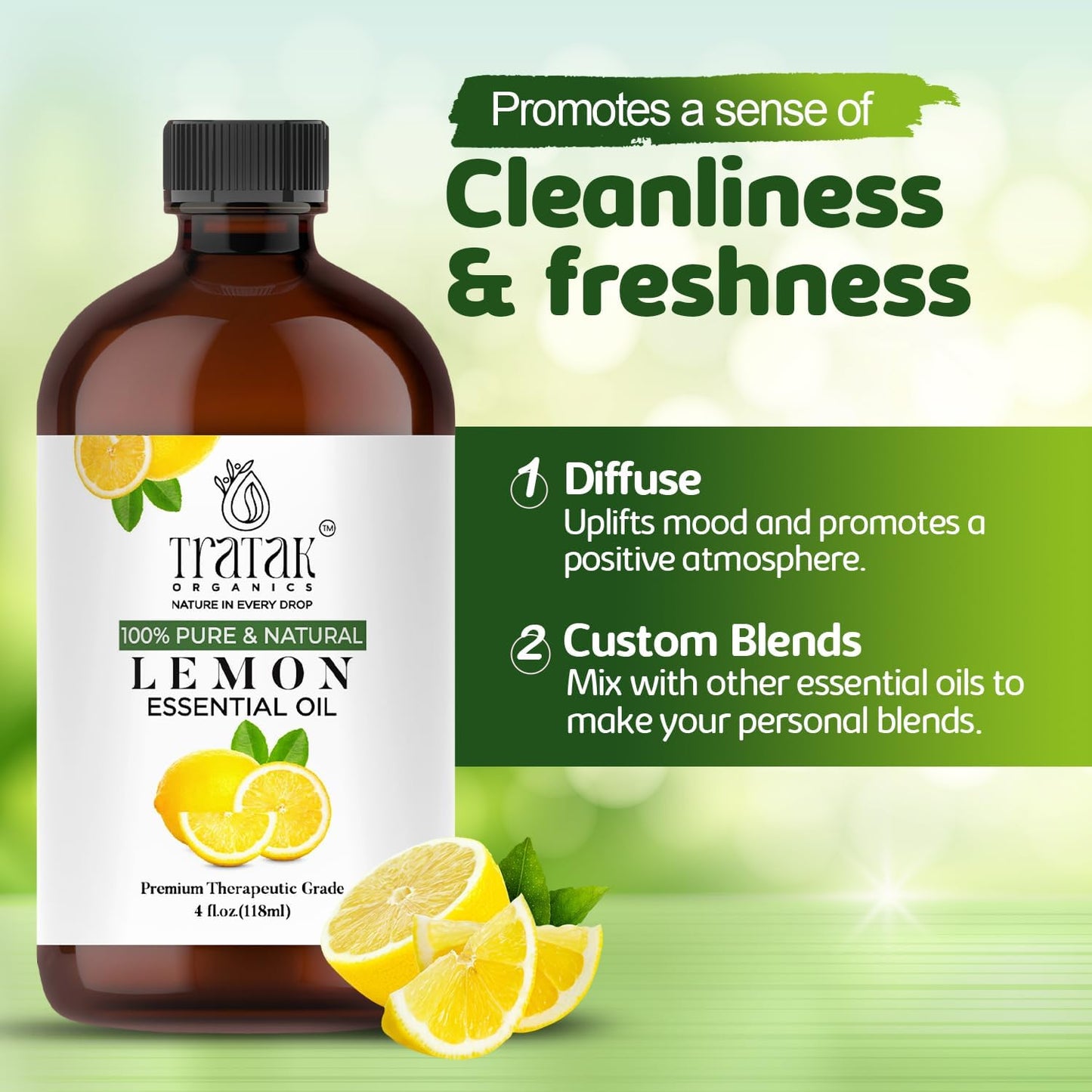 Lemon Essential Oil, 100% Pure & Natural with Glass Droppers | Undiluted Essential Oils for Aromatherapy, Diffusers, Humidifiers, Oil for Skin DIYs | 4 fl oz (Pack of 2)