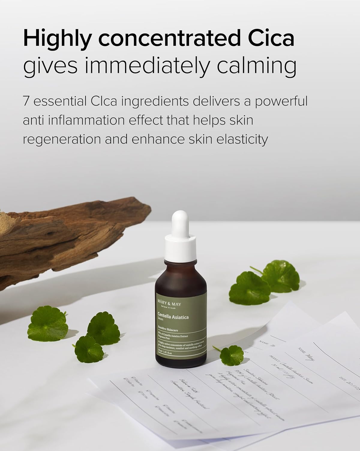 Mary&May Centella Asiatica Serum - 95% of Cica Extracxt for Instant Skin Soothing, Regeneration, and Elasticity Improvement - Korean Face Serum, Fragrance-Free, 1.01 fl.oz.