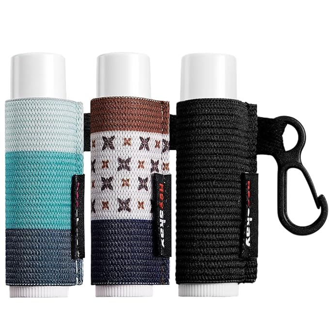 HEYSKAY Lip Balm Holder Sleeves Keychain Chapstick Elastic Sleeves (Black/light blue strip/dark blue strip) 3 Count (Pack of 1)