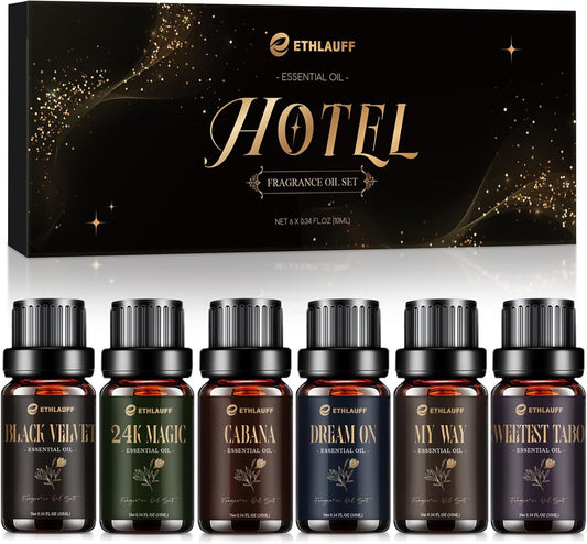 Hotel Diffuser Oils, Hotel Collection Diffuser Oil, Luxury Essential Oil Set for Diffuser, Soap & Candle Making Scents - My Way, Dream On, Cabana, 24k Magic, Black Velvet, Sweetest Taboo