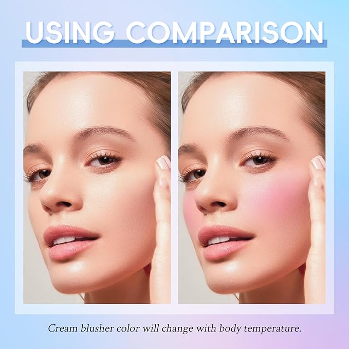 Color Changing Blusher, Black to Pink Blush for Cheek Tint PH Temperature Change Magic Moisturizing Multi-use Cream,LongLasting Waterproof Lightweight Natural-Looking Face Makeup