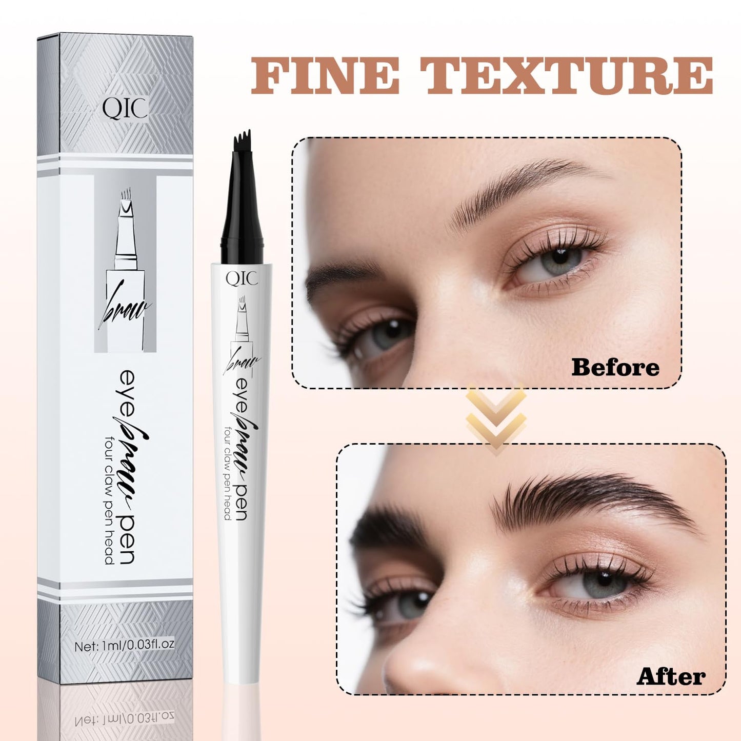Eyebrow Pen, Waterproof Microblading Eyebrow Pencil, 4 Tip Precise Eye Brow Makeup Pen for Women to Effortlessly Create Hair Like Natural Brows, Non Dry Out and Last All Day (Dark brown)