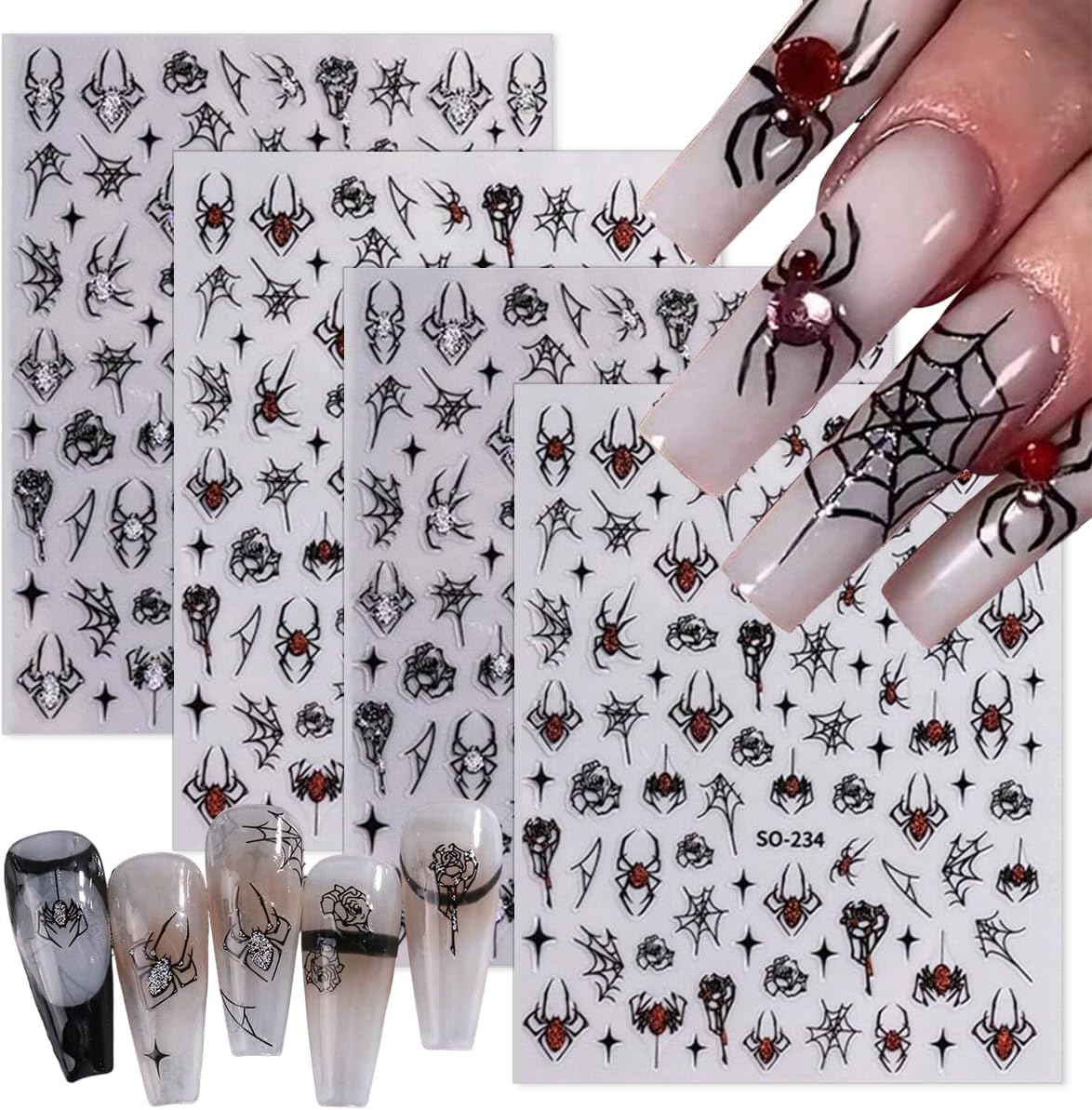 Halloween Nail Stickers Decals 8 Sheets Halloween Self Adhesive Nail Design Stickers Ghost Pumpkin Spider Web Bats Nail Art Decals for Women DIY Manicure Halloween Nail Glitter Decals Decoration