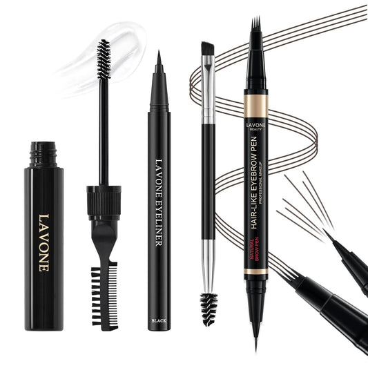 Eyebrow Pen Kit, with Microblading Eyebrow Pen, Eyebrow Gel, Eyeliner, Eyebrow Brush, Eyebrow Pencils for Women, Waterproof, Smudge Proof, Long Lasting Makeup Formula - Brunette
