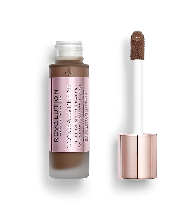 Makeup Revolution Conceal and Define Concealer, Full Coverage & Matte Finish, C16.5 for Dark/Deep Skin Tones, Vegan & Cruelty-Free, 0.7 Fl Oz