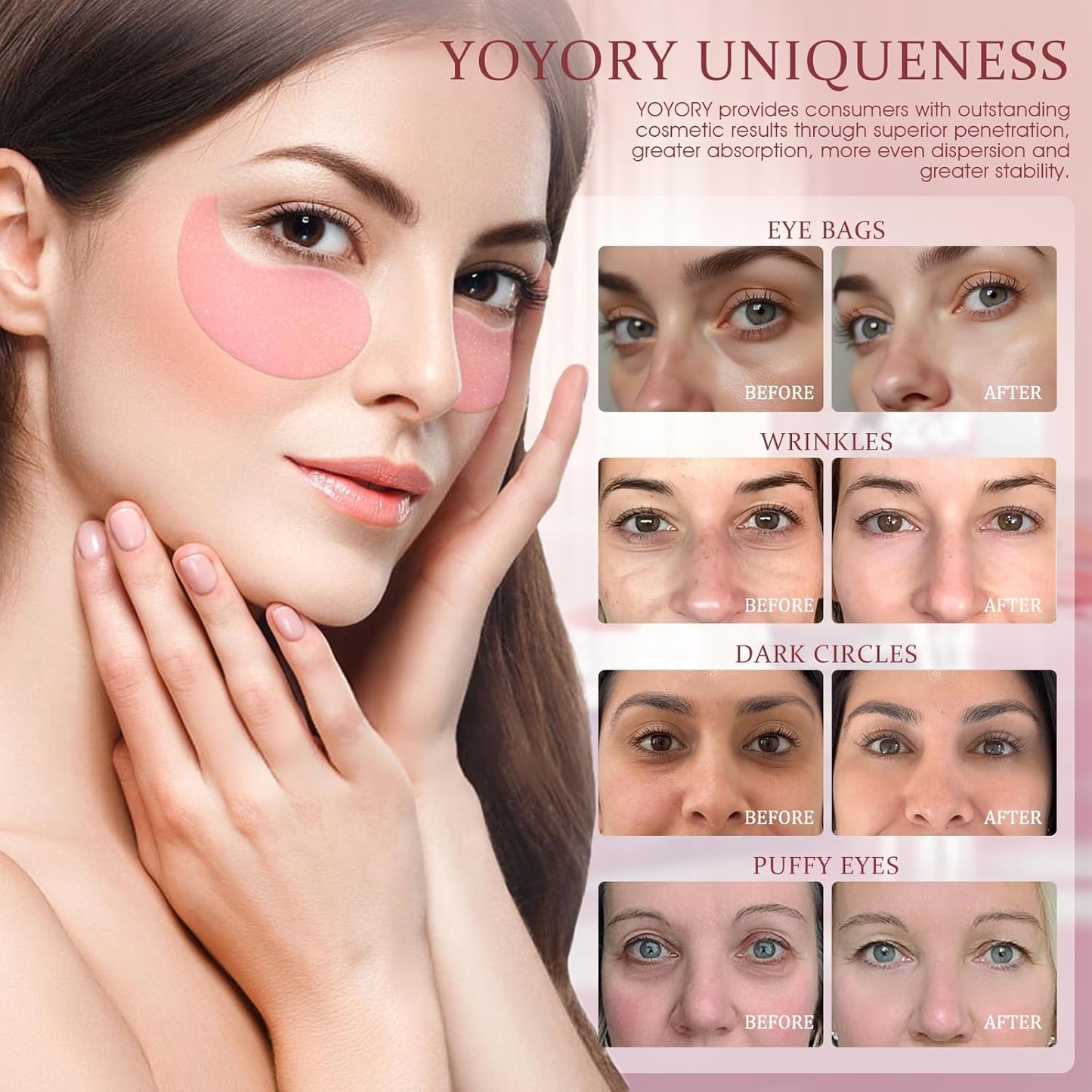 Under Eye Patches Masks - for Dark Circles, Puffiness, Eye bags,and Fine Lines Smoothing Skin Care Treatment with Collagen and Hyaluronic Acid for Women and Men, (60 Pcs) Pink