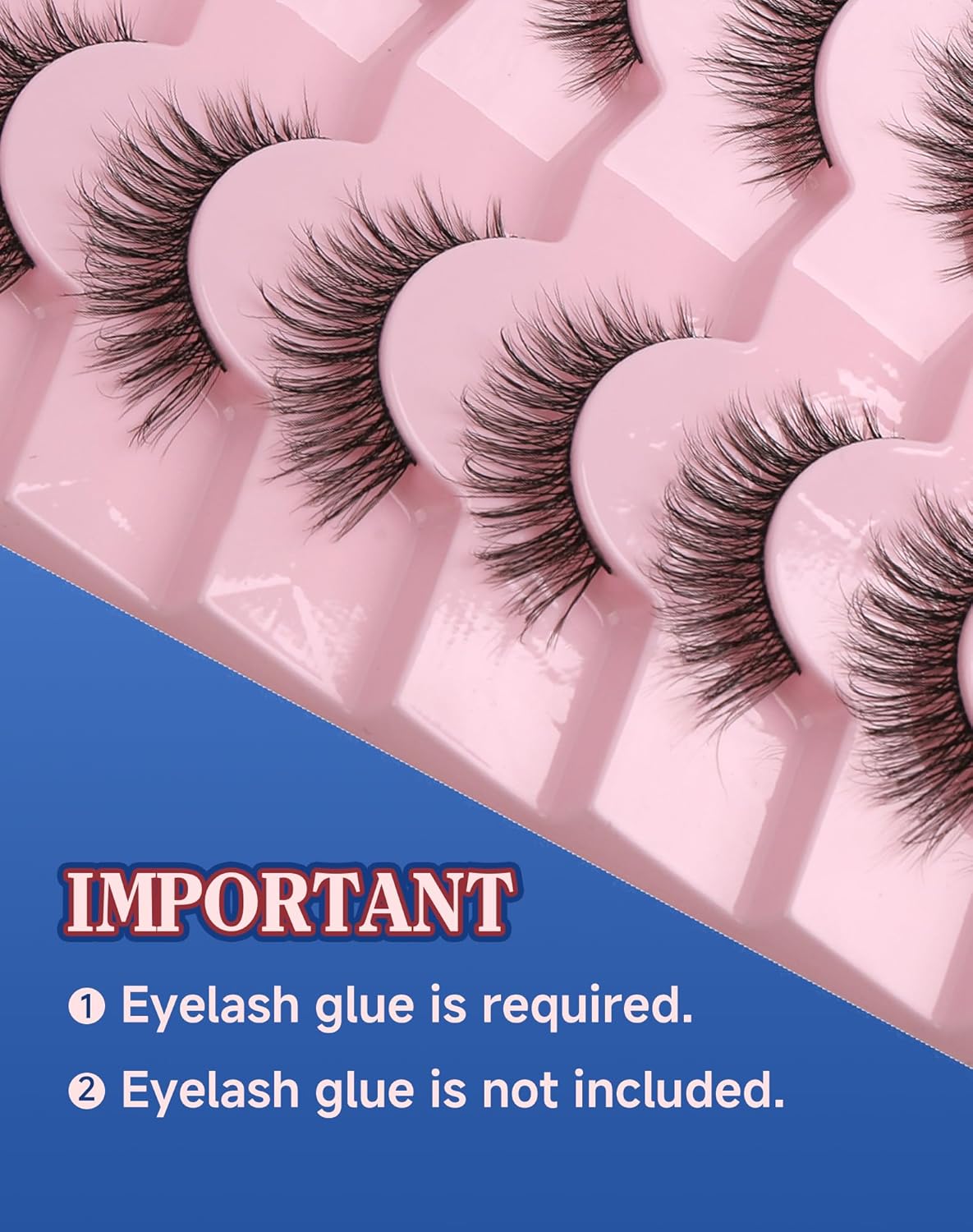 Natural Lashes Wispy False Eyelashes Strip Flared Natural Look Eyelash CatEye Lash Soft Lashes Fluffy Mink Eyelash Pack 7 Pairs 16MM D76