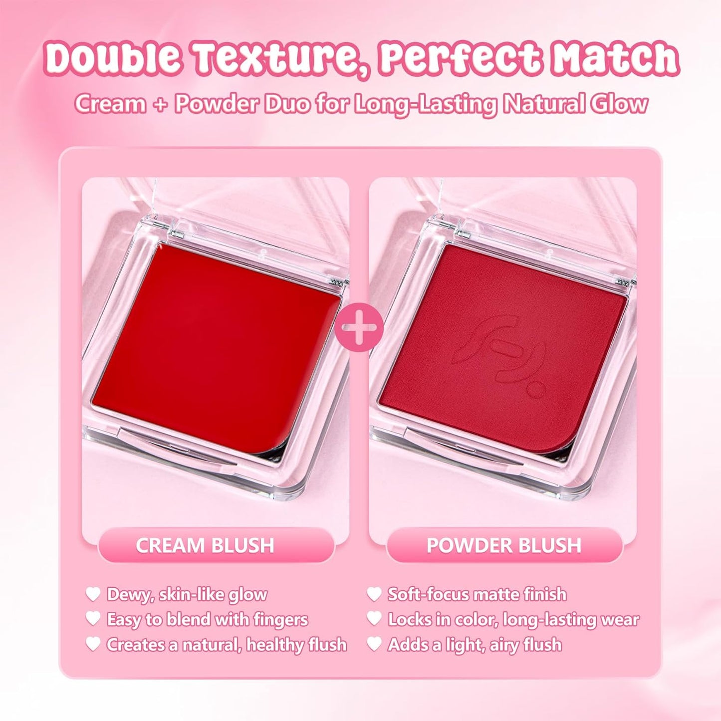 Blush Palette Duo – Cream & Powder Blush Set in Classic Red, Long-Wearing & Moisturizing, Easy to Blend, Radiant Coverage for Cheeks, Eyes & Lips, Magnetic Palette Compatible (2Pack,Merlot Mood)