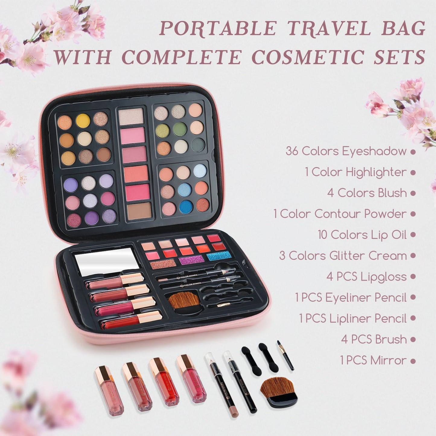 Color Nymph Makeup for Teens with Reusable Pink Handbag, All In One Girls Makeup Sets Makeup Kits for Girls Women with Eyeshadow Blushes Bronzer Highlighter Lipgloss
