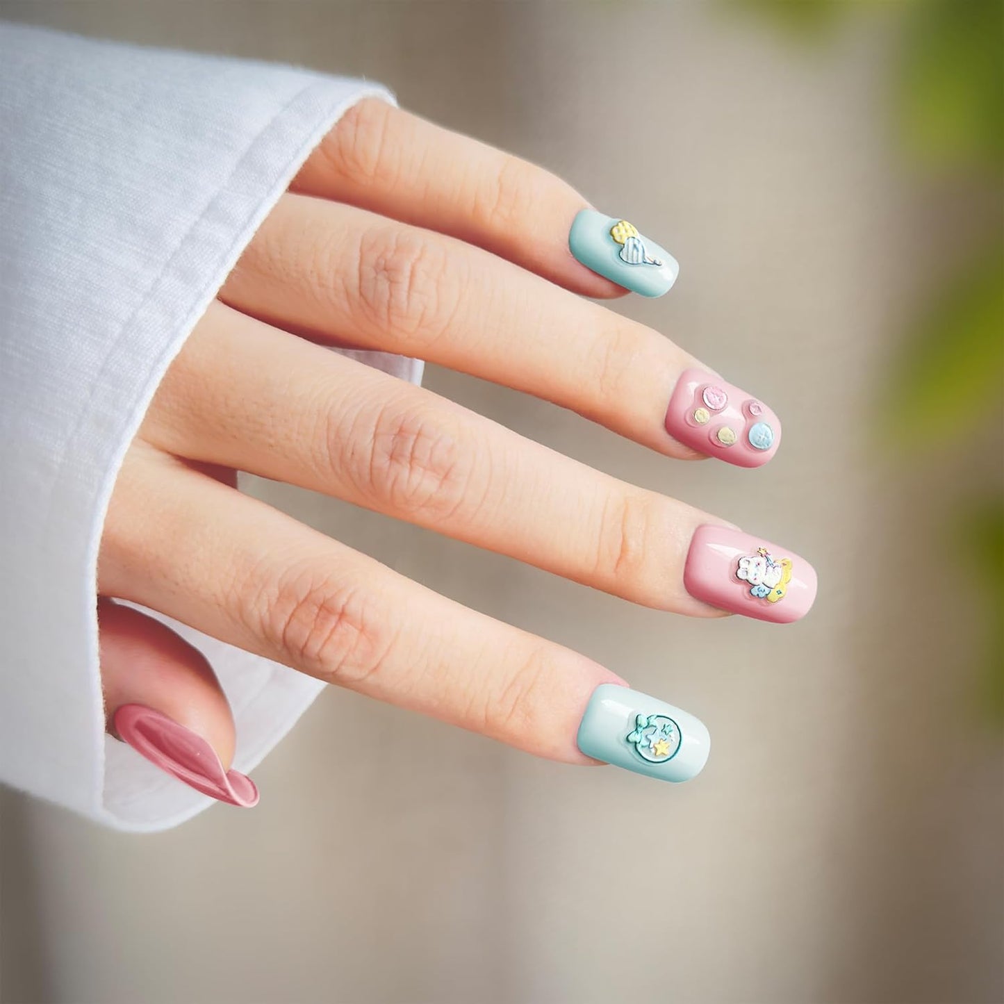 4 Sheets of 3D Nail Stickers - 274 Cute Nail Decals - Embossed Nail Stickers for Kids | Kawaii Theme - Stars, Hearts, Bunny, Pink Bear, Puppy, Cats | Glow in The Dark