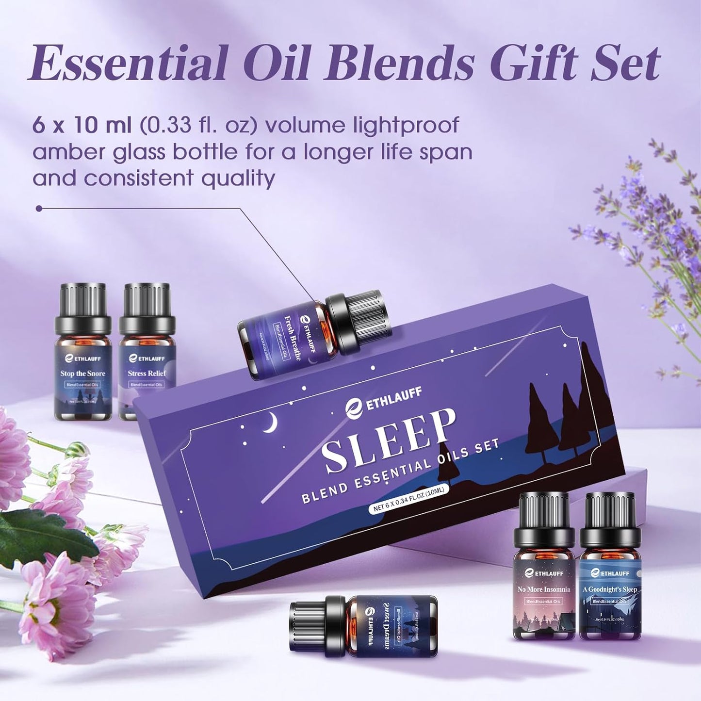 Sleep Essential Oils, Essential Oil Blends for Diffusers for Home (Relax, Stress Relief, Fresh Breathe, Sweet Dreams) Candle Making Scents, Relaxation Gift for Women and Men