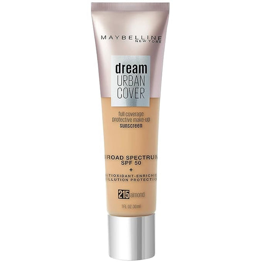 Maybelline Dream Urban Cover Flawless Coverage Foundation Makeup, SPF 50, Almond