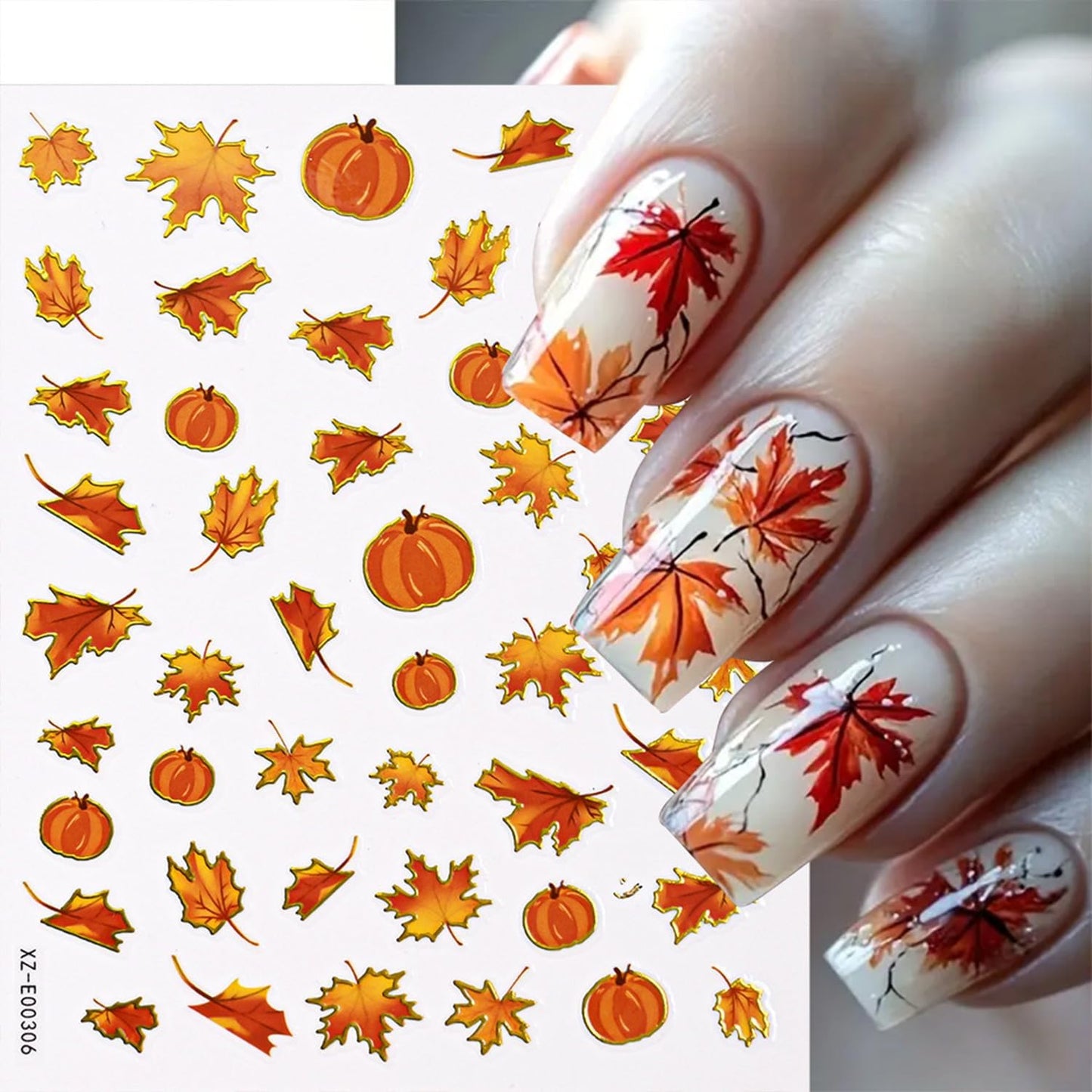 Fall Nail Art Stickers Decals Thanksgiving Maple Leaf Nails Decals Self-Adhesive Autumn Maple Leaves Nails Stickers for Nail Art Decals (6 Sheets)