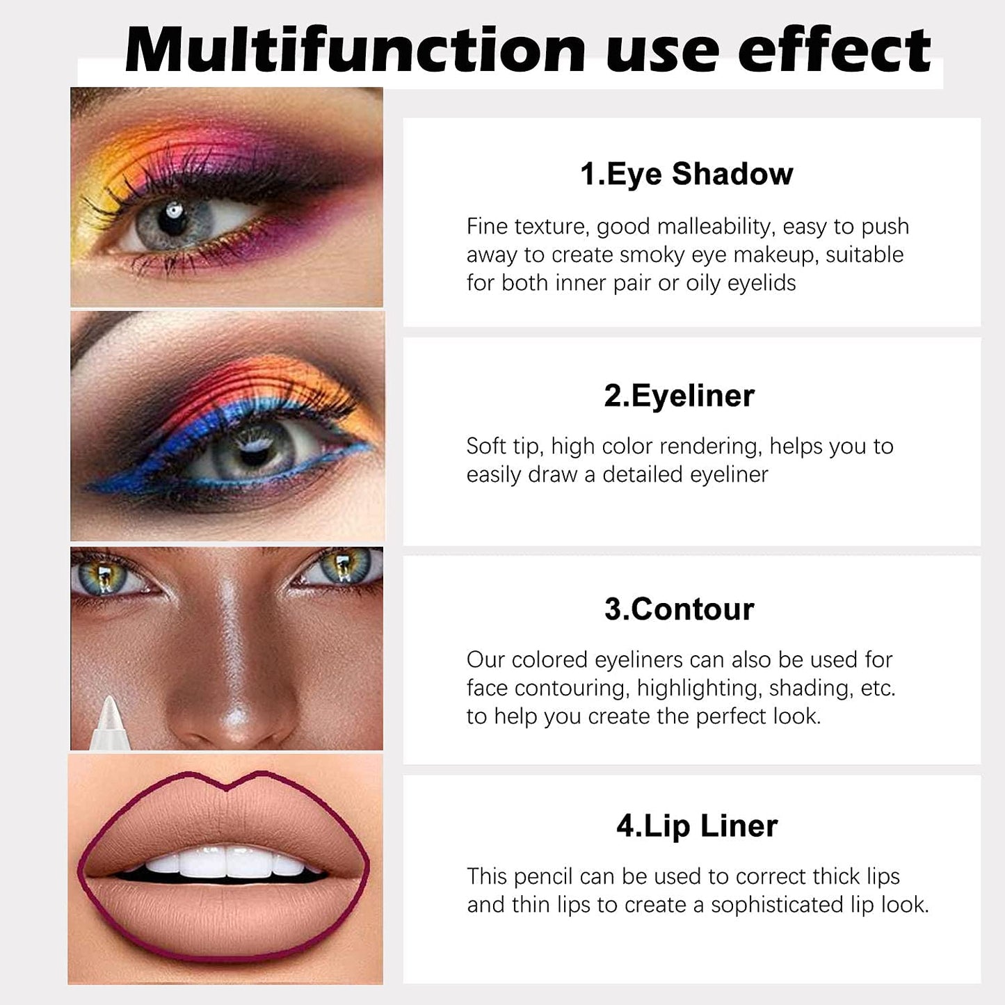 Kaely 6Pcs Glitter Gel Eyeliner Pencil Set for Women, Color Eye Liner Waterproof Smudge Proof with Sharpener, High Pigmented Eye Makeup Liners, lapiz de ojos delineador de ojos contra el agua, 01