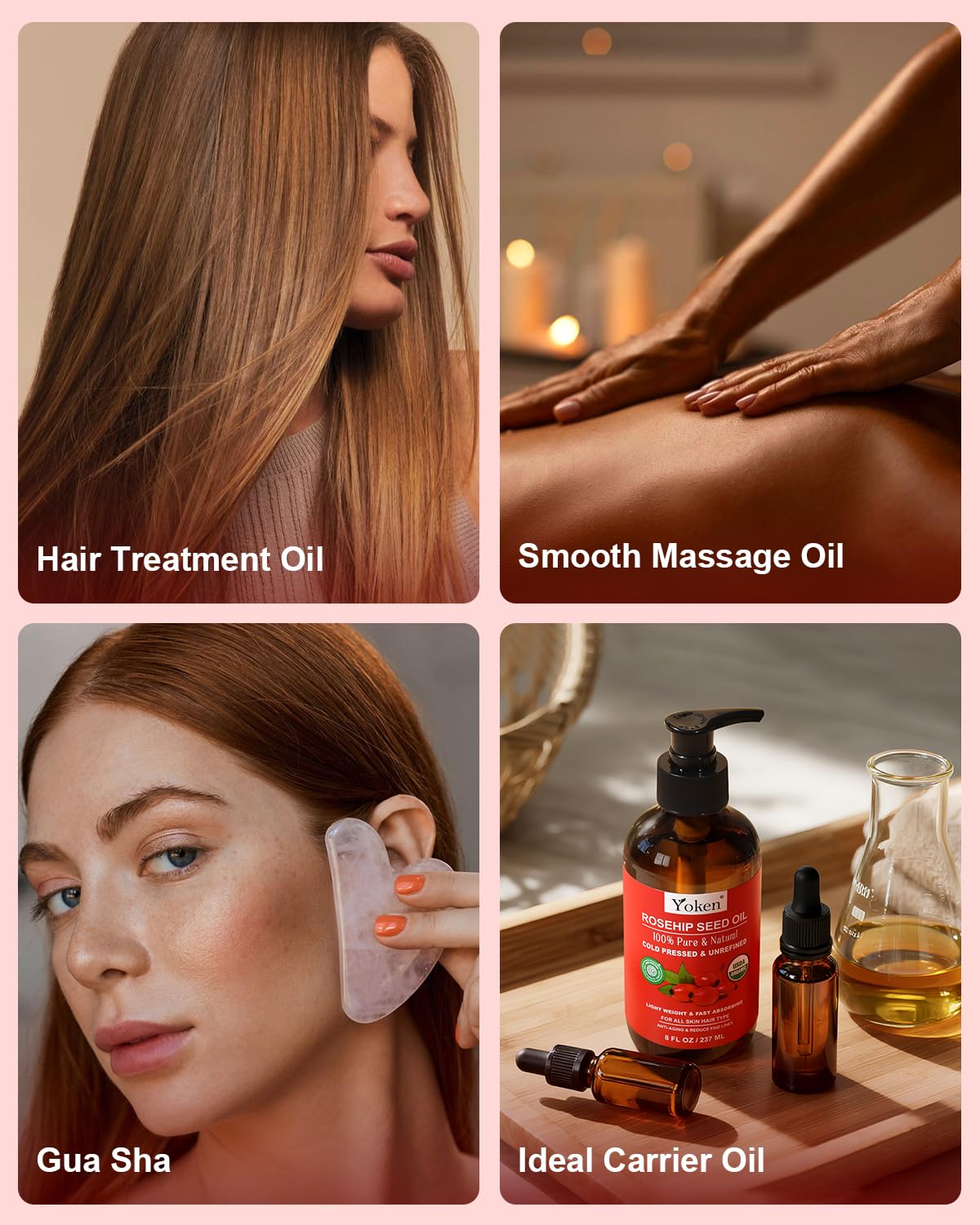 Yoken Rosehip Seed Oil Organic, USDA Certified 100% Pure Rosehip Oils for Face, Hair & Body, 8 fl oz Cold Pressed Rose Hip oil for Skin Moisturizing, Scar Fading, Gua Sha, Massage, Carrier Oil DIY