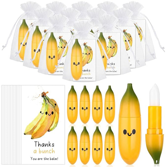 50 Pcs Employee Appreciation Gifts Bulk Banana Lip Balms Staff Appreciation Gift Bulk Lip Balm Gift Set Thank You Gift Lip Care Cream for Coworker Teacher Nurse Women Friend Baby Shower Favors