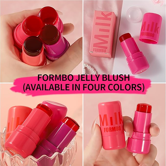 Cooling Water Jelly Tint Blush Makeup Blush Stick 3-in-1 Lip and Cheek Tint Stain Jelly Blush Multi-use Clear Glossy Gel Blush,0.18 Oz (Chill Red, 0.18 Oz)