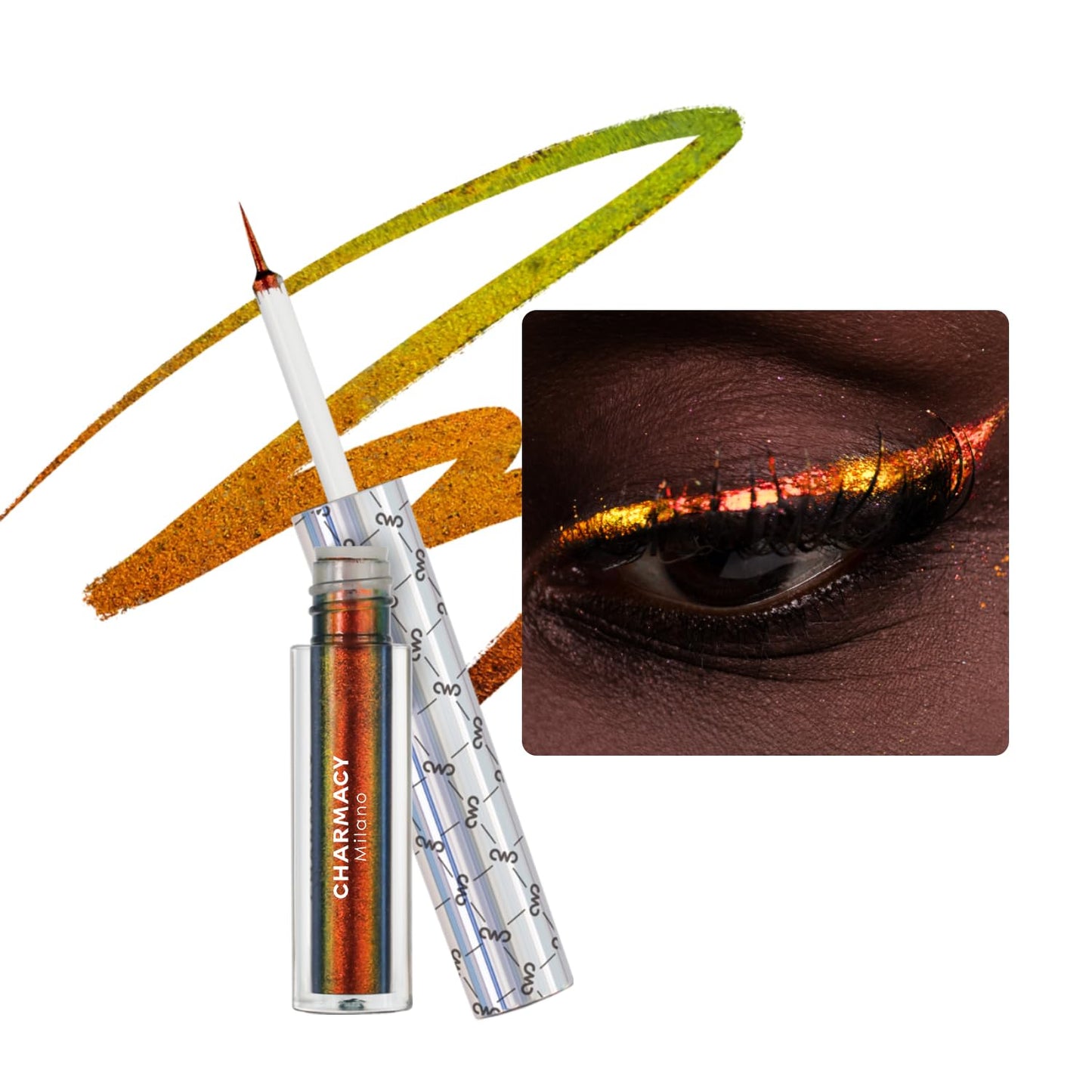 CHARMACY Chameleon Liquid Glitter Eyeliner, Highly Pigmented, Metallic Intense MultiColor Shifting waterproof Eyeliner, Ultra-Fine Tip, Longwearing, Smudge-proof,BROWN GOLD GREEN 901