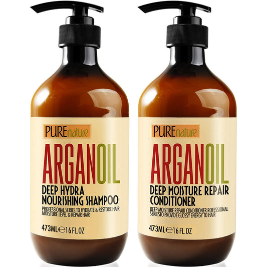 Argan Oil Shampoo and Conditioner Set - Sulfate Free Moroccan Care with Keratin - For Curly, Straight, Dry and Damaged Hair - Moisturizing, Hydrating, Anti Frizz Salon Technology