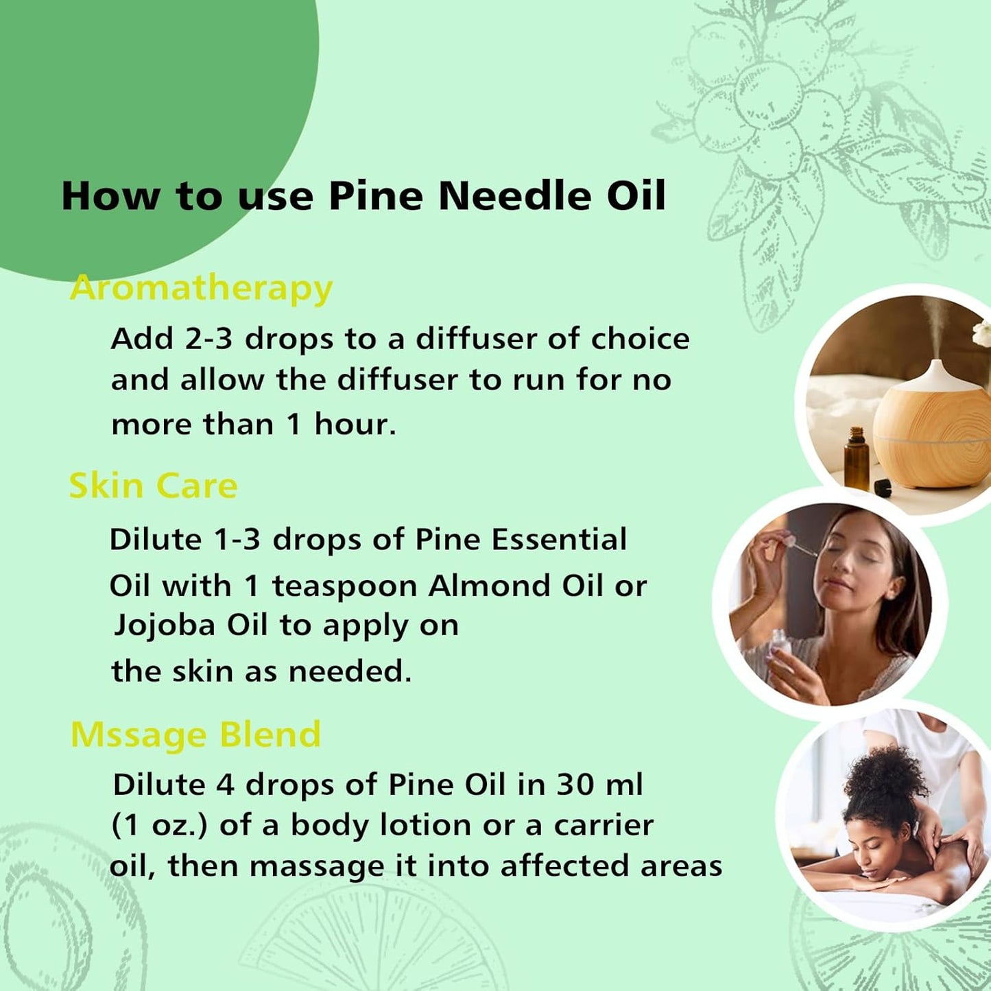 Pine Needle Essential Oil 3.38 Oz - 100% Pure & Natural Pine Oil for Diffuser, Skin, Massage & Aromatherapy - Fresh Pinus Essential Oils Fragrance
