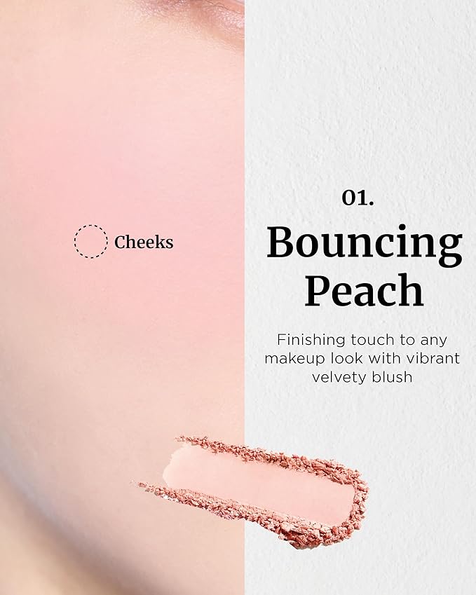 VDL Cheekstain Pastel Blush for Cheeks (Bouncing Peach, 0.2oz) - Lightweight, Velvet Powder Formula - Seamless, Long-Lasting, Natural-Looking Glow | Korean Makeup
