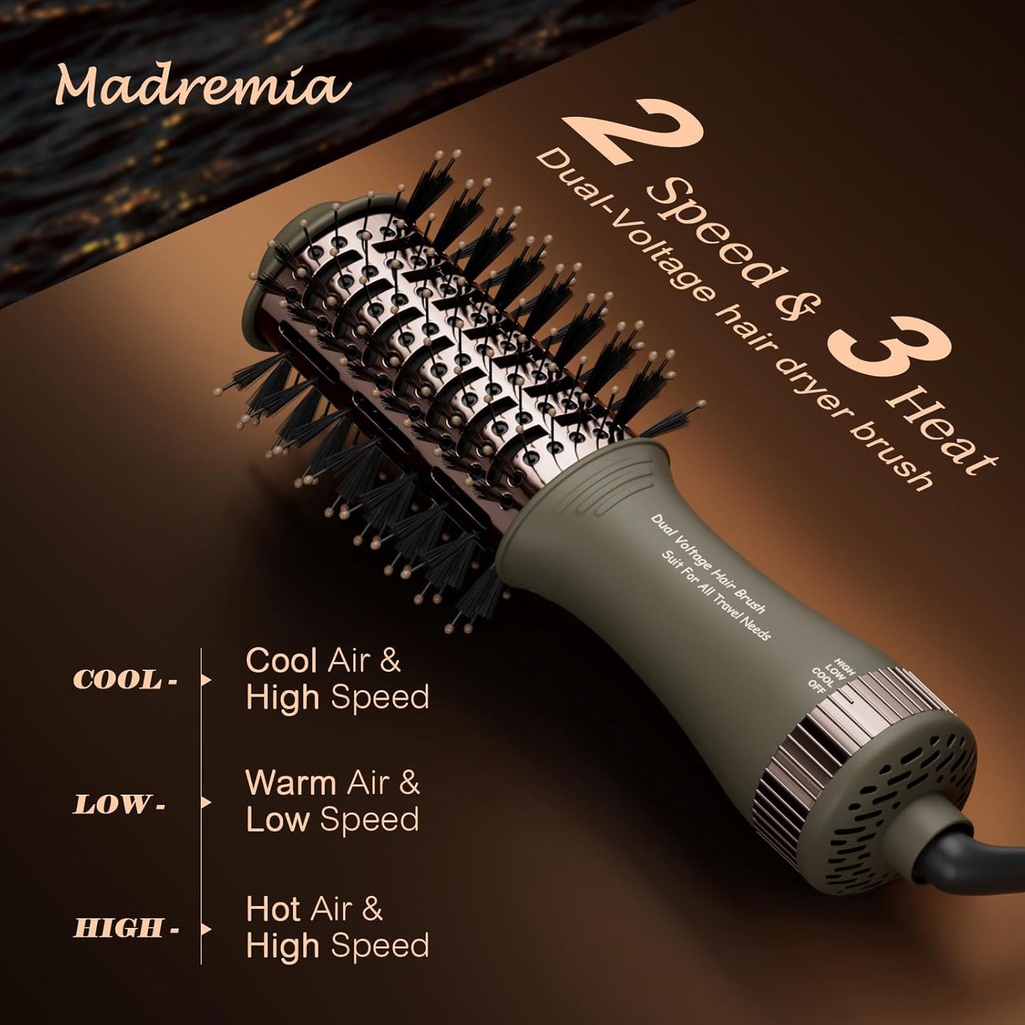 Travel Dual Voltage Blow Hair Dryer Brush 4-IN-1 Portable Mini Hot Air Dryer Straightener & Curler Brush, Titanium Round Blowout Styler Volumizer Tools, 110/240V US/EU/UK Plug for International Travel