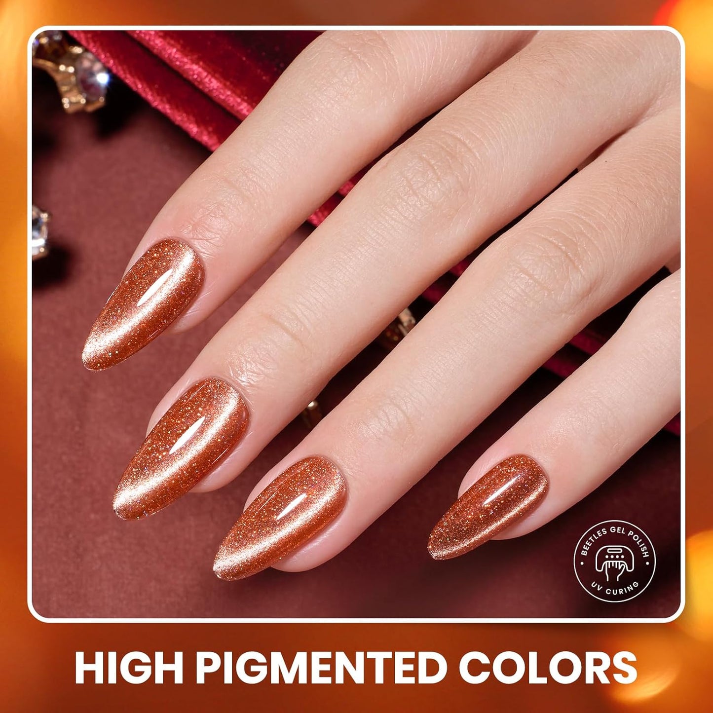 Beetles Fall Gel Nail Polish Set – Opulent Glow Cat Eye Gel Polish, 20 Colors Red Orange Yellow Glitter Brown, Soak Off UV LED with Base Glossy Matte Top Coat for DIY Manicure Gift for Women