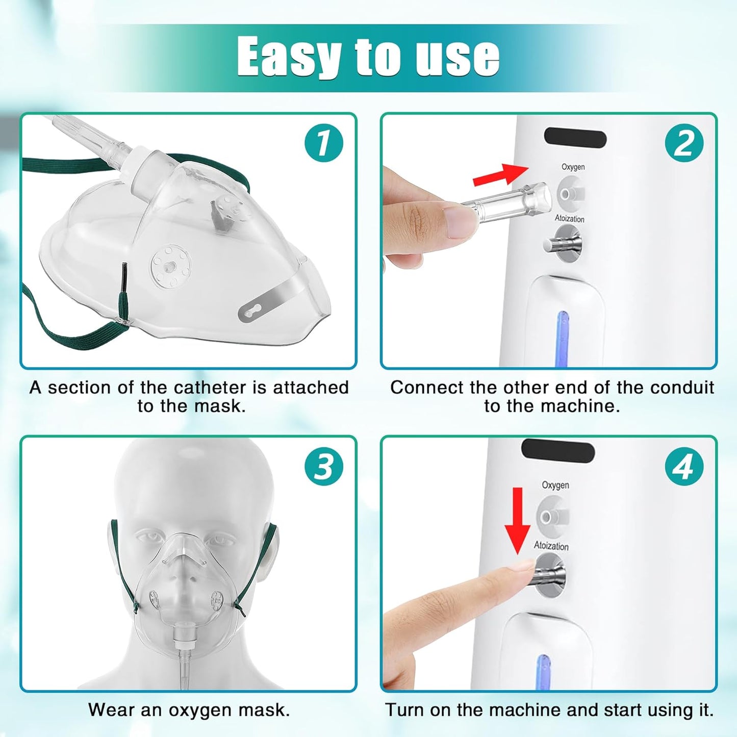 Geiserailie 2 PCS XL Oxygen Mask with 6.6 Ft Tubing and Adjustable Elastic Strap, Adult Oxygen Mask with Tubing, Transparent Oxygen Masks for Face Adult