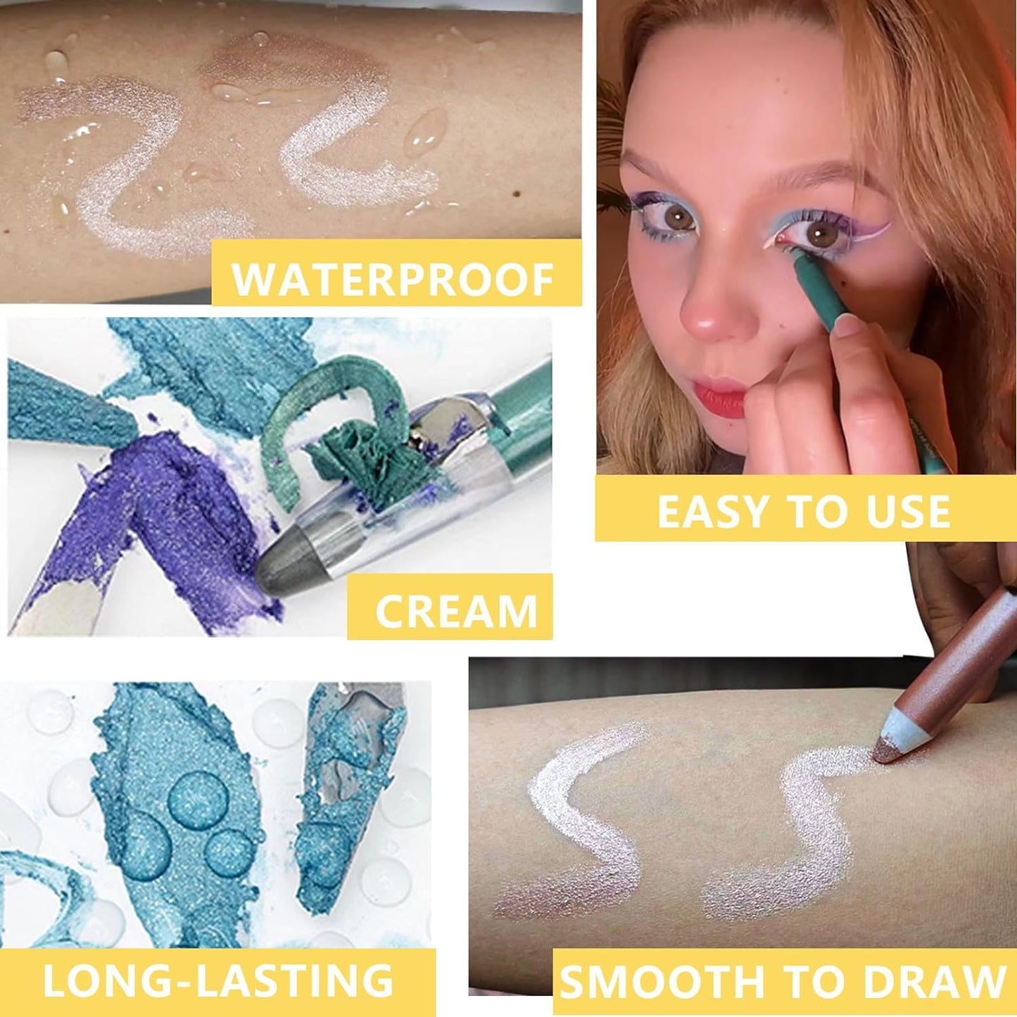 Gray Eyeshadow Stick, Highlighter Eye Liner,Eye Brightener Stick, Shimmer Creamy eyeshadow, Waterproof Eyeshadow Pencil Long Lasting Eye Shadow Makeup.#1 smoky dark gray shimmer