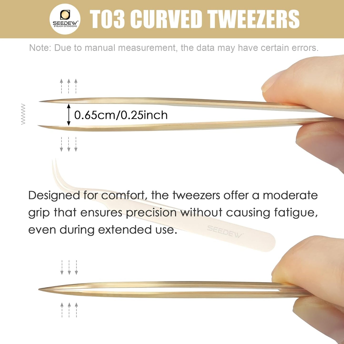 SEEEDEW Tweezer Eyelash Extensions - 1 Pcs Stainless Steel Curved Pointy Precision Tweezer for Lash Tech, Lash Artist Beginner (Golden)