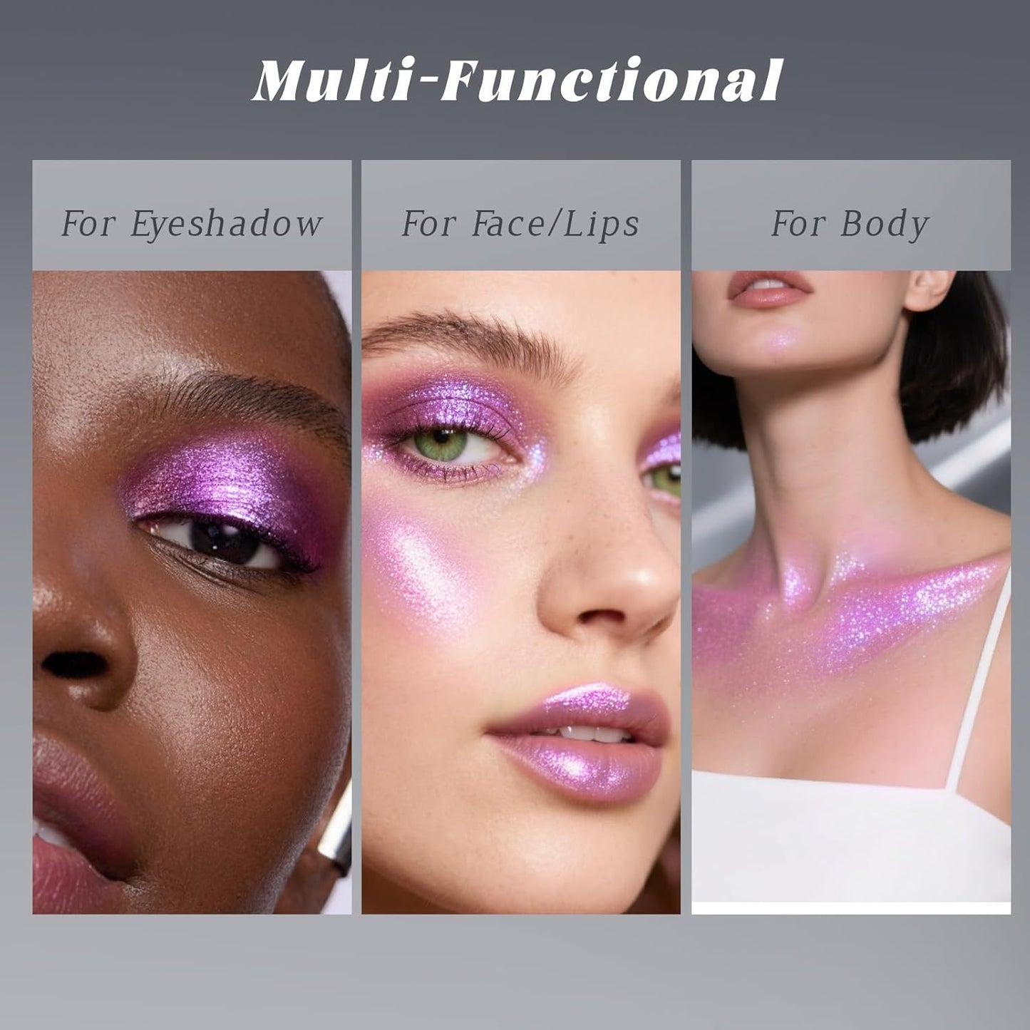 Chameleon Purple Glitter Eyeshadow, Cream to Powder Shimmer Multichrome Single Eyeshadow, Sparkling Holographic Color Shifting Eye Brightener Highlighter Makeup Palette 04