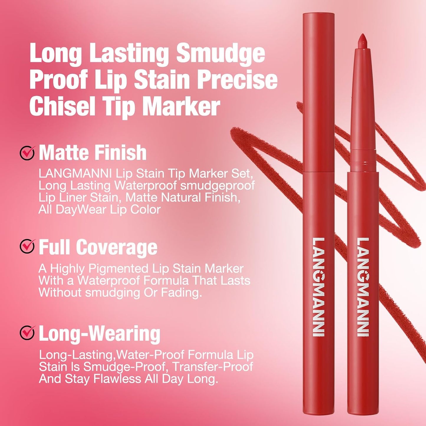 LANGMANNI 4Pcs Sculpting Matte Velvet Lip Liner Set,Smooth Creamy Texture,Waterproof And High Pigmented For Girls Daily Application Lip Makeup(9+10+11+12)