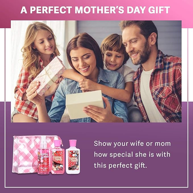 Bath & Body Care Travel Set - Home Spa Set with Body Lotion, Shower Gel and Fragrance Mist, Valentines Day Gifts for Her and Him(Cotton Candy)