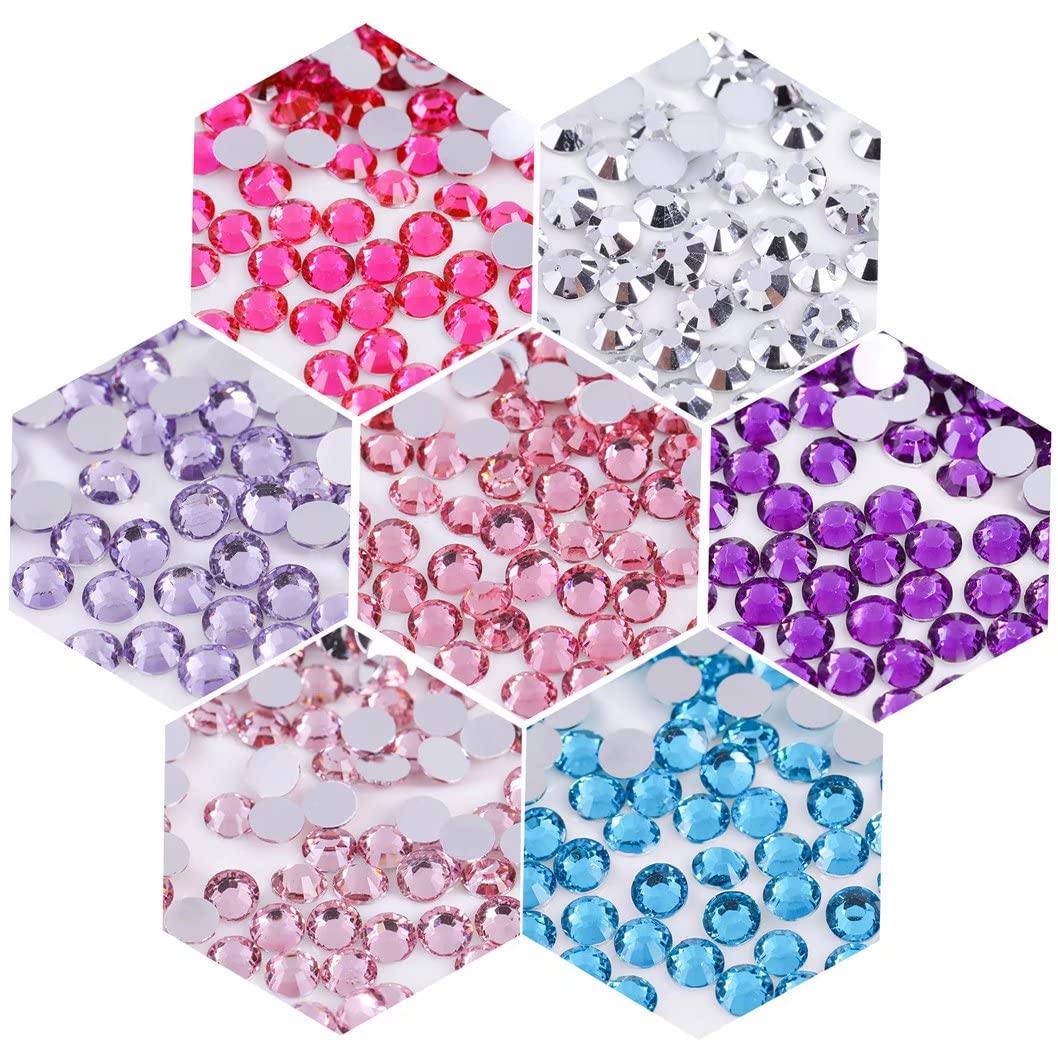 3000 Pieces SS6 2mm Flatback Rhinestones Clear Glass Round Gems Crystals for Nail Art DIY Crafts Clothes Shoes Bags （Dark Purple）