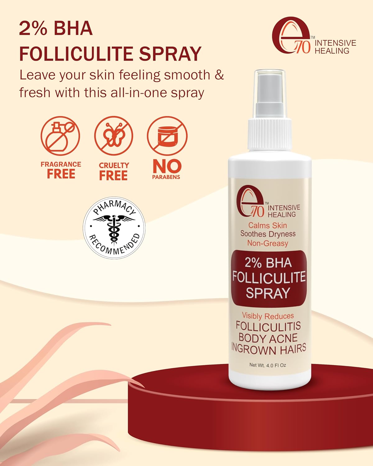 Folliculitis Treatment 2% BHA Body Spray - Salicylic Acid with Tea Tree Oil & Aloe Vera - Spray Moisturizer for Dry Skin, Clogged Pores & Irritation by Made in USA, 4 fl. oz